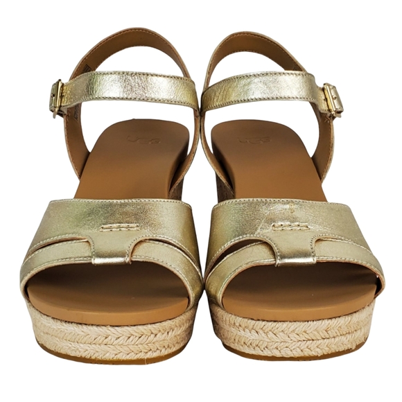 [REPOSH] New Ugg womens cloverdale metallic leather gold wedge sandals - Picture 7 of 14